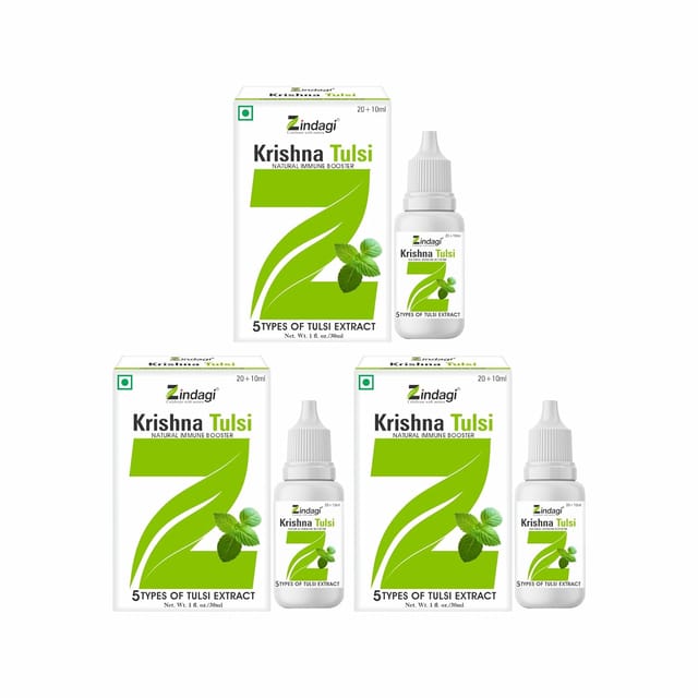 Zindagi Natural Krishna Tulsi | Tulsi Extract Ras Punch Drops | 100% Natural Immunity Booster | 30ml |Pack of 3