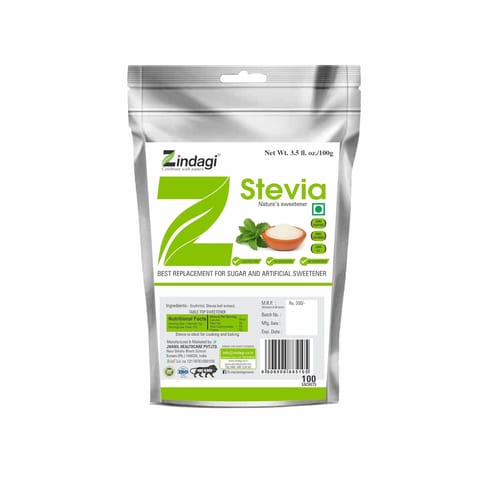Zindagi Stevia Powder Sachets |Sugarfree Natural Stevia Leaves Extract|100 Sachets | Pack of 1