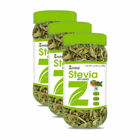 Zindagi Stevia Dry Leaves | Pure Stevia Sugar-Free Leaves | Natural Sweetener | 35gm|Pack of 3