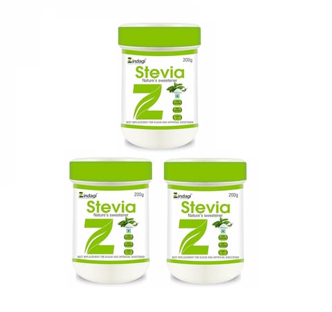 Zindagi Stevia Powder 200gm | Stevia Natural Sugar Powder | Sugar-Free Sugar Substitute | Pack of 3