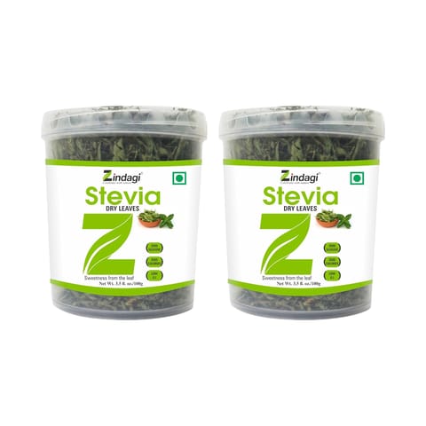 Zindagi Stevia Dry (Raw) Leaves 100 GM| Natural & Zero Calories Sweetener | Sugar-Free (Pack of 2)