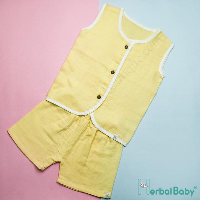 Top And Bottom Set Yellow Color Organic Cotton