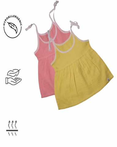 New Born Baby Frock Yellow and Pink Color Organic| Herbal Dyed