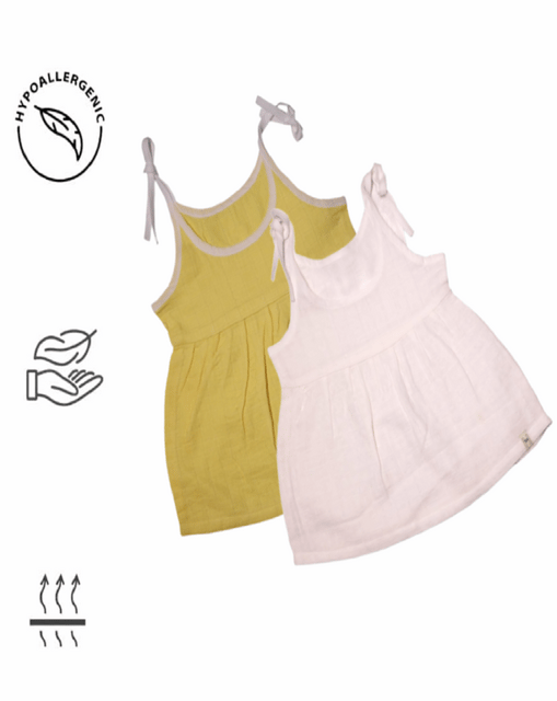 New Born Baby Frock Yellow & White Color Organic-Herbal Dyed