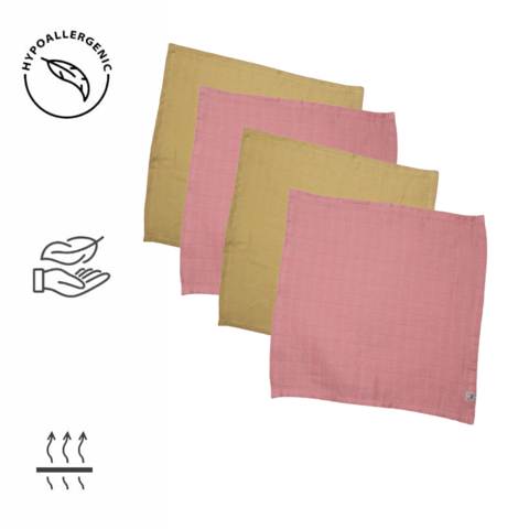 Organic Cotton Muslin Wash Cloth with Natural Herbal Dyed Pack of 4