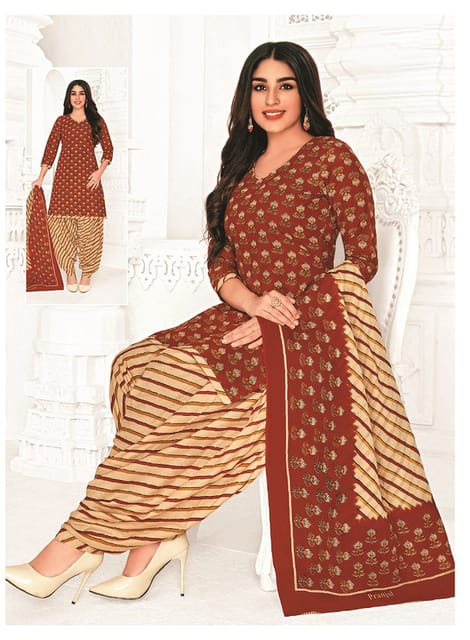 Pranjul 100% Cotton Printed Patiyala Dress Material (Unstitched)