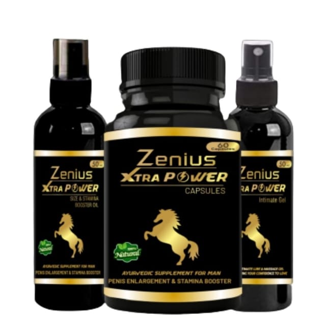 Zenius Xtra Power Kit for Men Sexual Solution | Sexual Capsule for Improve Timing, Size & Stamina Power (60 Capsules + 50ML Gel + 50ML Oil)