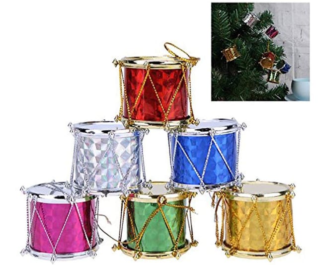 Set of 6 Christmas Tree Drum Ornaments Hanging Decorations Colorful Small Drum Pendant for Christmas Tree Decoration MutliColor