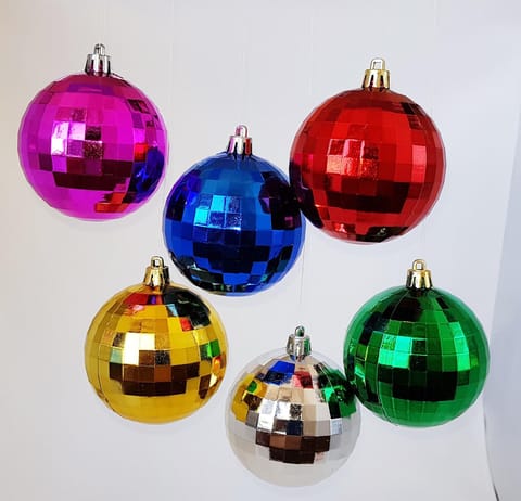 Disco Ball Ornament Set of 6 Plastic Metallic Vintage Distressed Christmas Ornaments Holiday Decor