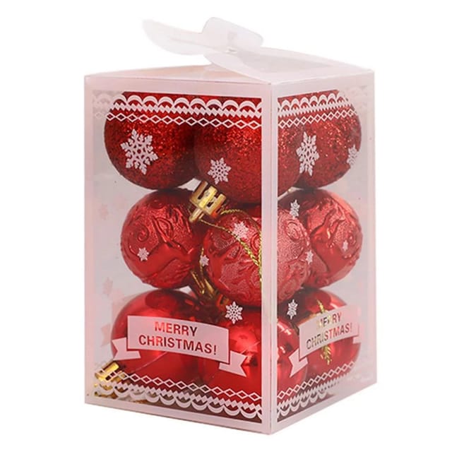 12 Pcs Big Christmas Fancy Balls Ornaments for Xmas Tree - Shatterproof Christmas Tree Decorations Perfect Hanging Ball Red (Merry Christmas Balloon)
