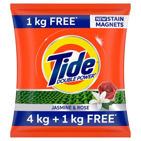 Tide Plus Double Power Detergent Washing Powder - 4 kg + 1 Kg Free (Jasmine and Rose)