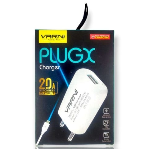 PLUGX Varni Brand Micro USB Charger 2.0 Amp. Output With Fast And Safe Charging