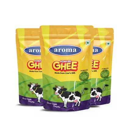 Aroma Agmark Premium cow Ghee | Pure cow Ghee | Traditional ghee | 100% Pure ghee|100ml Pouch | Pack of 3
