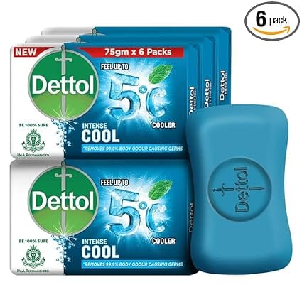 Dettol Icy Cool Bathing Soap Bar with Menthol - 75g each (Pack of 6)