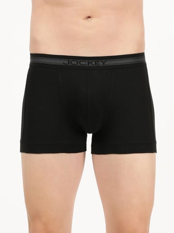 Jockey Men's Super Combed Cotton Rib Solid Trunk with Stay Fresh Properties Black