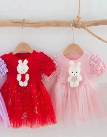 Bold N Elegant Girls Sequin Glitter Party Princess Sparkle Tutu Dress Frock with Soft Plush Bunny Rabbit Toy for Infant Toddler Baby Girls