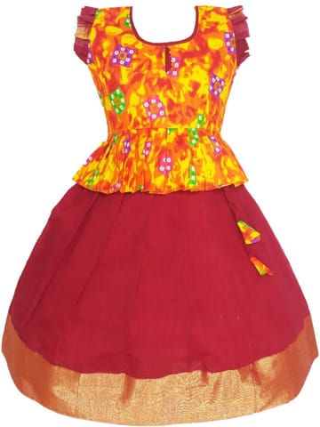 Girls Lehenga Choli / Pattu Pavadai Ikat Mercerised