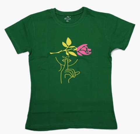 Rose Printed Green Tshirt For Women And Girls