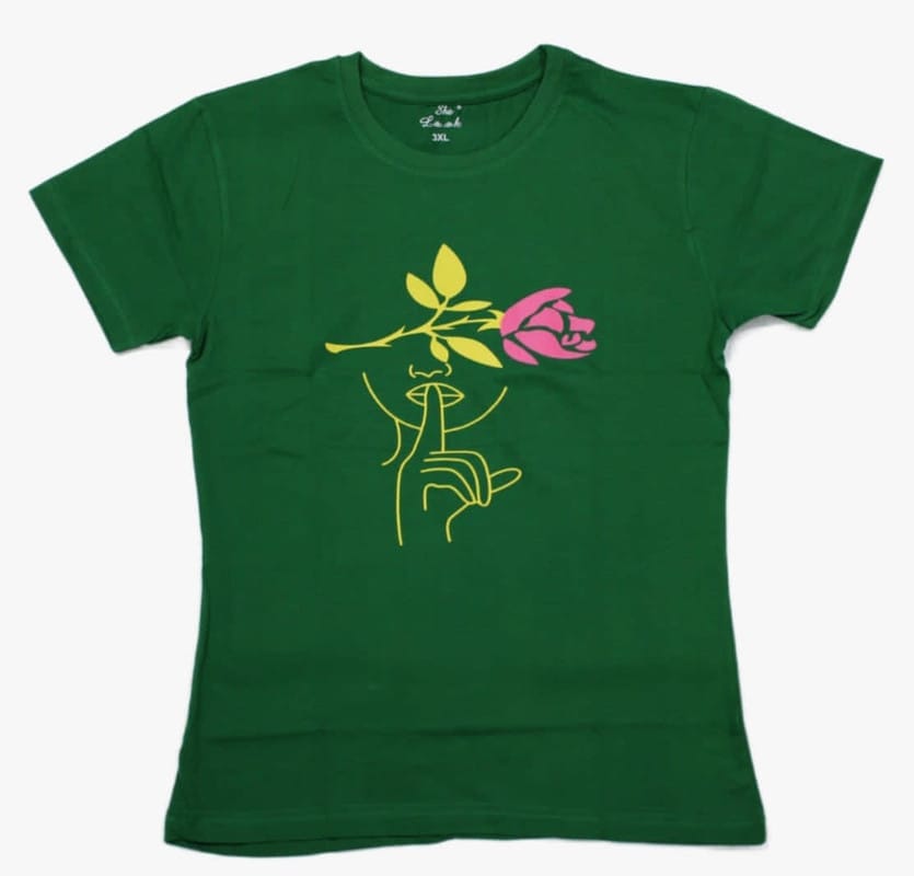 Rose Printed Green Tshirt For Women And Girls