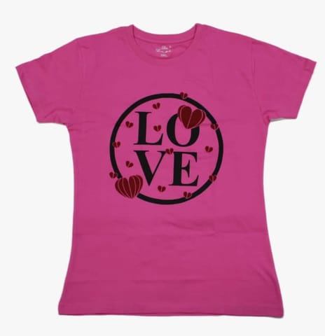 Love Printed Pink Tshirt For Women And Girls