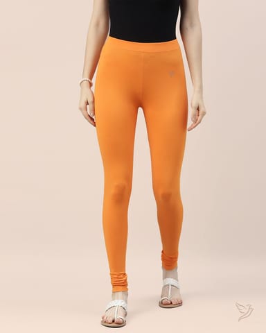 Women Cotton Churidar Legging - Orange Tango