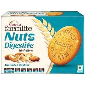 Sunfeast Farmlite Nuts Digestive Biscuit | High fibre | Goodness of Almonds, Cashews and Wheat Fibre, 250g