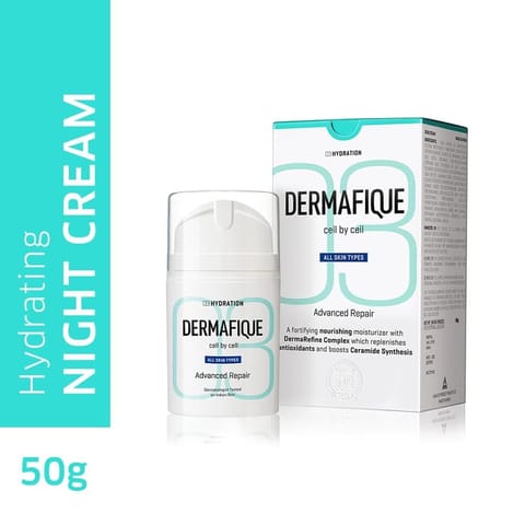 Dermafique Advanced Repair Night Cream with Niacinamide and Pro-Vitamin E, Face Moisturizer for All Skin Types, boosts Ceramide synthesis, for Youthful Glowing Skin, Repairs Skin Damage, Dermatologist Tested (50Gm)