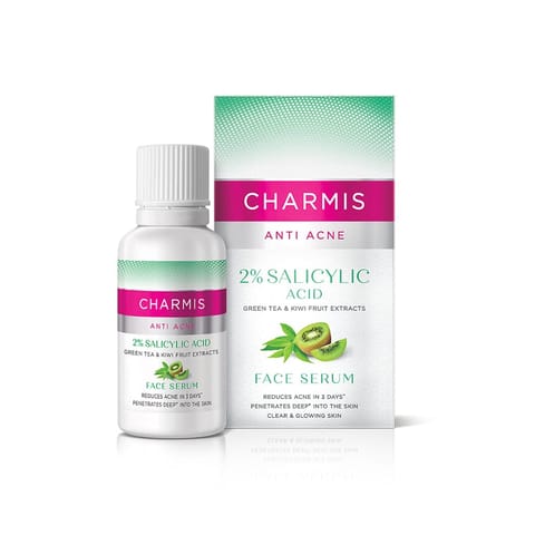 Charmis Anti Acne Face Serum with 2% Salicylic Acid, Green Tea & Kiwi extracts for Clear & Glowing skin 30ML