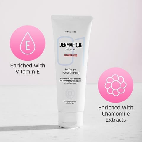 Dermafique Perfect Ph Facial Cleanser Face wash for normal to sensitive skin, with Chamomile & Vitamin E, SLES Free, paraben free, Ultra Mild, Deep cleanses, Dermatologist tested (100Ml)