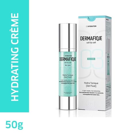 Dermafique Hydratonique Gel Fluid Hydrating lightweight moisturizer with Niacinamide and Vitamin E, for Normal To Oily Skin, fast absorbing and non-sticky, Dermatologist Tested (50Gm)