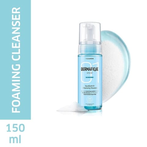 Dermafique Aquaquench Cleansing Mousse Foaming Face wash for Dry Skin, with Vitamin E, B5 and Amino Acids, Paraben Free, SLES-free, for Deep Cleansing and Hydration, Dermatologist Tested (150Ml)