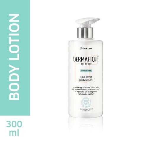Dermafique Aquasurge Body Serum, Body Lotion for Normal Skin, 10x Vitamin E, Hydrates and Moisturizes Skin, Repairs Skin Cell Damage, Dermatologist Tested (300Ml)
