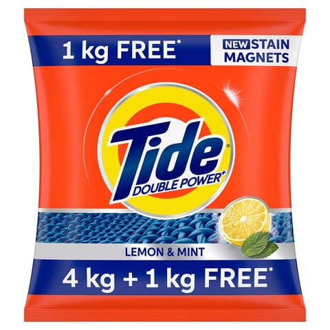 Tide Plus Double Power Detergent Washing Powder Lemon & Mint 4kg + 1kg FREE