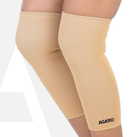 Tubular Stretchable Knee Cap,  Breathable Fabric, Uniform Compression, Relieves Muscle Pain, Joint Pain, Injury Recovery, For Workout, Running, For Men And Women, Beige, Pack of 2