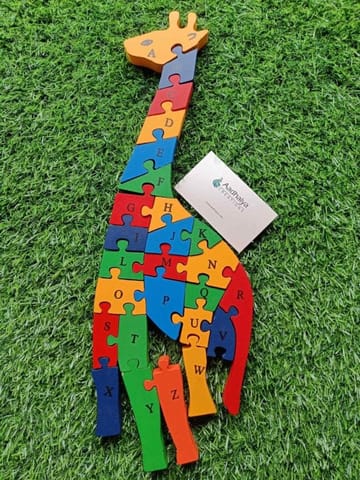Wooden Jigsaw Puzzle Giraffe One Side Alphabets One Side Numbers