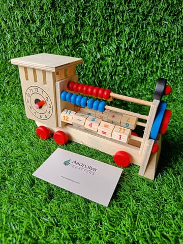 Wooden Abacus Train With Clock