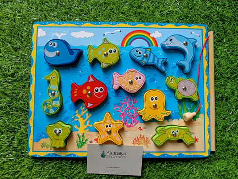 Wooden Magnetic Chunky Puzzles With Fishing Rod