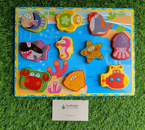 Wooden Chunky Puzzles For Babies Sea Creatures Theme With Base Image