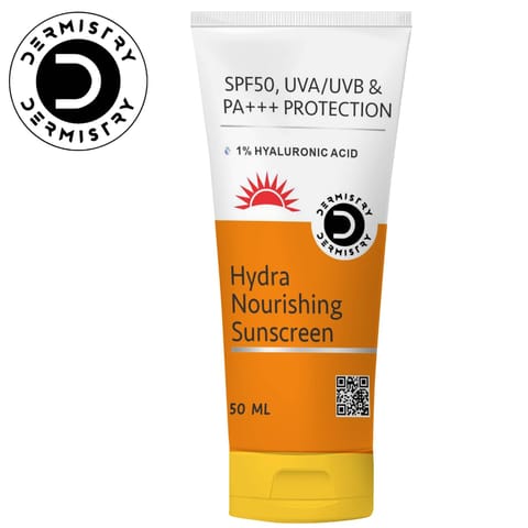 Dermistry 1% Hyaluronic Acid Ultra Hydrating Sunscreen for Dry Skin SPF 50 UVA UVB PA+++ Protection-50ml