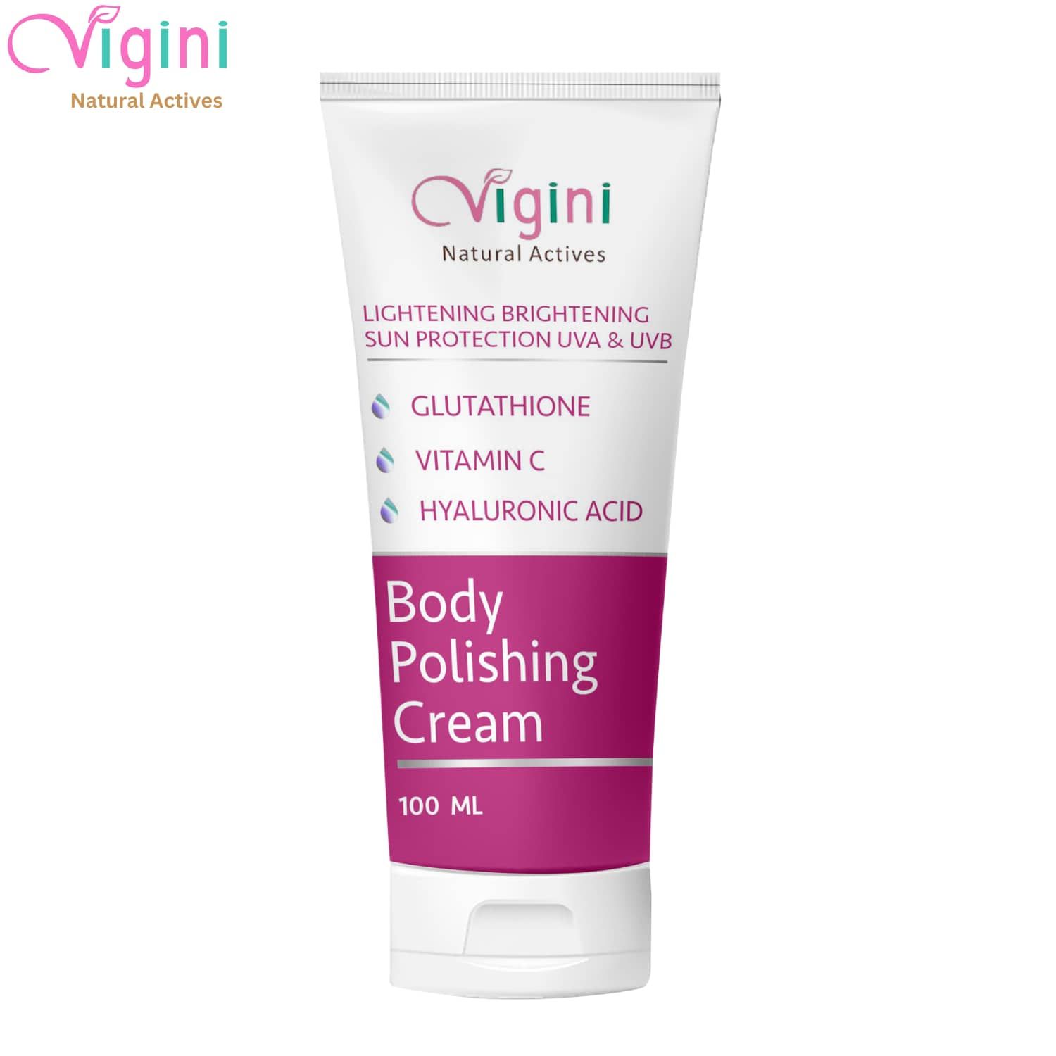 Vigini Skin Lightening Brightening Body Underarm Whitening Glutathione Vitamin C Hyaluronic Acid Sun Protection Cream 100Ml