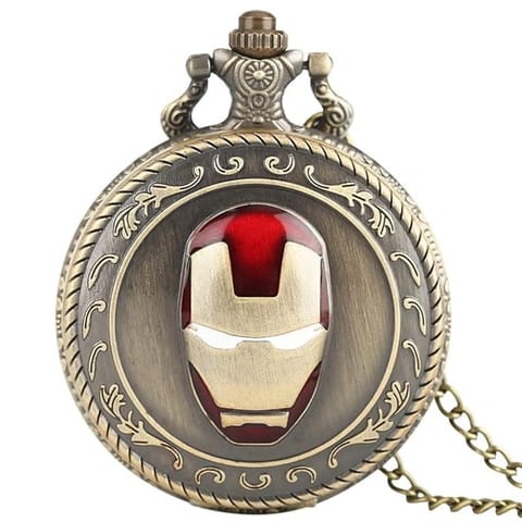 RainSound Metal Ironman Face Design Analogue White Round Dial Antique Pocket Watch Keychain - (Antiqe Gold)