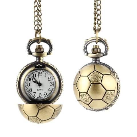 Soccer Ball Shape Bronze Round Quartz Pocket Watch with Chain Necklace Jewelry Gifts