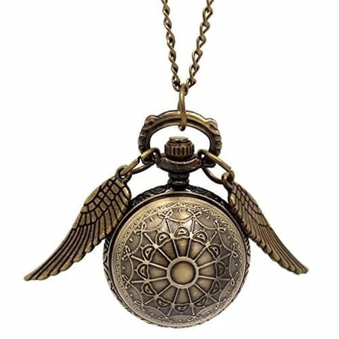 Harry Potter Inspired Snitch Ball With Wings Round Dial Analogue Antique Pocket Watch Pendant with Bronze Necklace