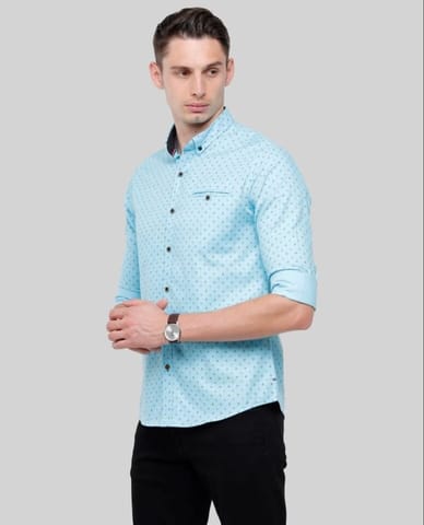 Men's Light Blue Slim Fit Print Full Sleeves Shirt