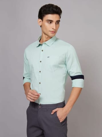 Men's Light Green Slim Fit Print Full Sleeves Shirt