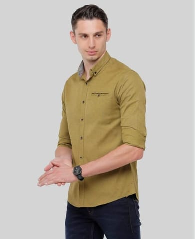 Men's Khaki Slim Fit Print Full Sleeves Shirt