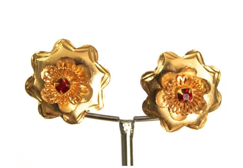S L GOLD 1 Gram Micro Plated Flower Red Stone Earring E11