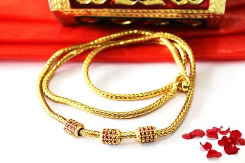 S L GOLD 1 Gram Gold Micro Plated AD Stone Red Cylinder Design Mugappu 24" Chain for Women