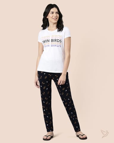 Twin Birds Women Lounge Wear Pants Navy Printed
