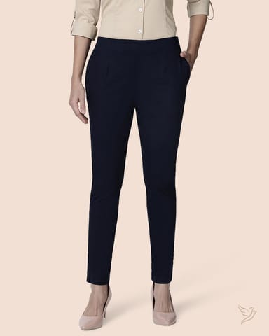 Twin Birds Women Straight Pant Cotton Navy